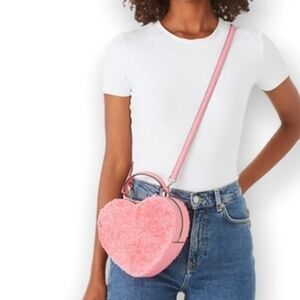 ♡♤ KATE SPADE # K5814 Furry HEART Love Shack Crossbody Bag Purse PINK FURRY gift